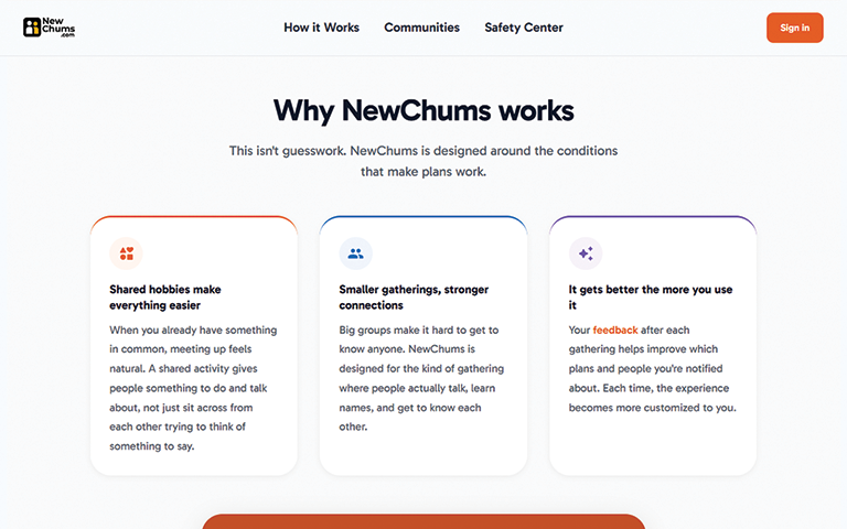 NewChums website, a community planning platform
