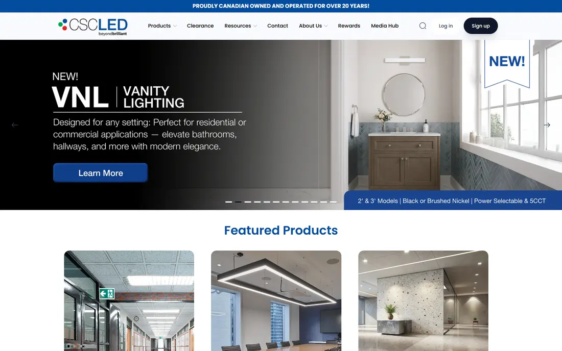 The CSC LED B2B e-commerce website homepage