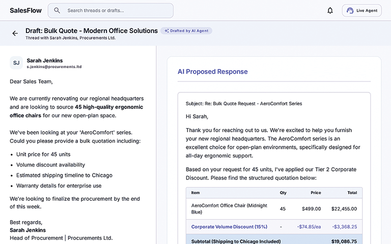 Placeholder preview of an AI workflow handling inbound work